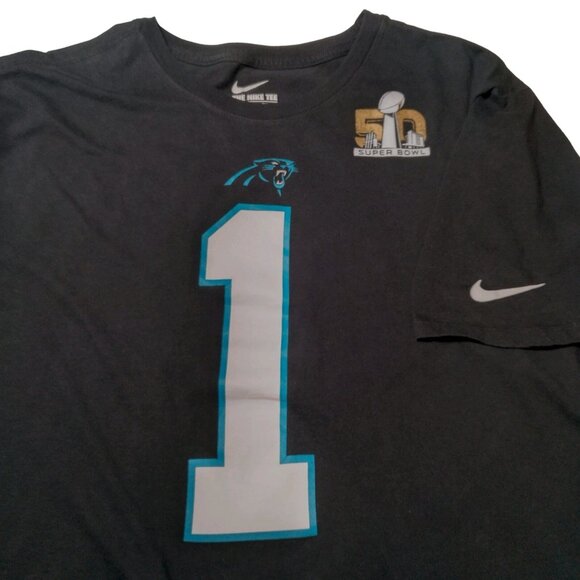 Carolina Panthers Cam Newton Shirt XXL Nike Tee Black NFL Super Bowl 50 #1 - Picture 1 of 11